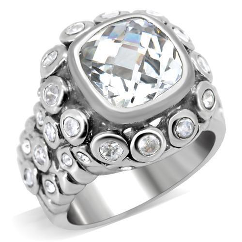 0C705 - Rhodium Brass Ring with AAA Grade CZ in Clear Size 5