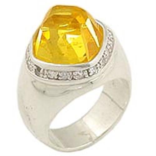 High-Polished 925 Sterling Silver Ring with AAA Grade CZ in Citrine Size 7