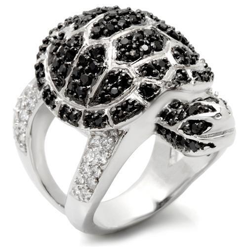 Rhodium + Ruthenium Brass Ring with AAA Grade CZ in Jet Size 6