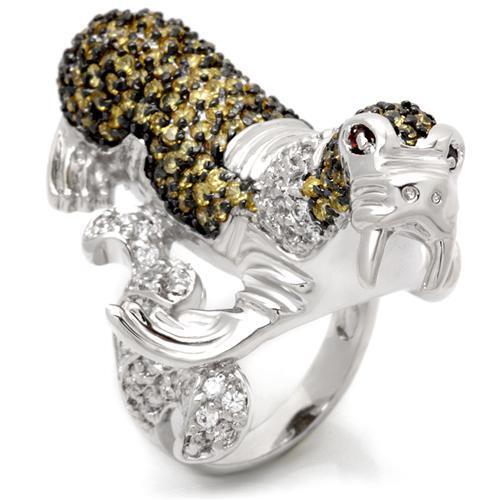 0W008 - Rhodium + Ruthenium Brass Ring with AAA Grade CZ in Multi Color Size 7