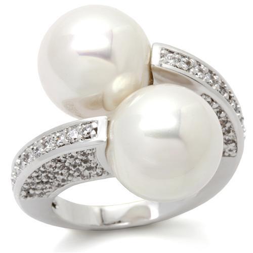 0W025 - Rhodium Brass Ring with AAA Grade CZ in Clear Size 6
