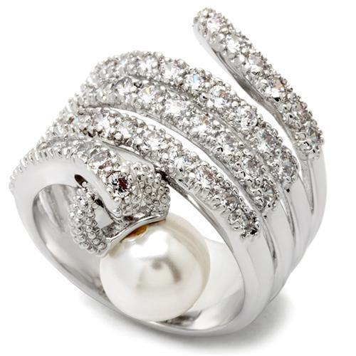 0W031 - Rhodium Brass Ring with AAA Grade CZ in Clear - Size 5