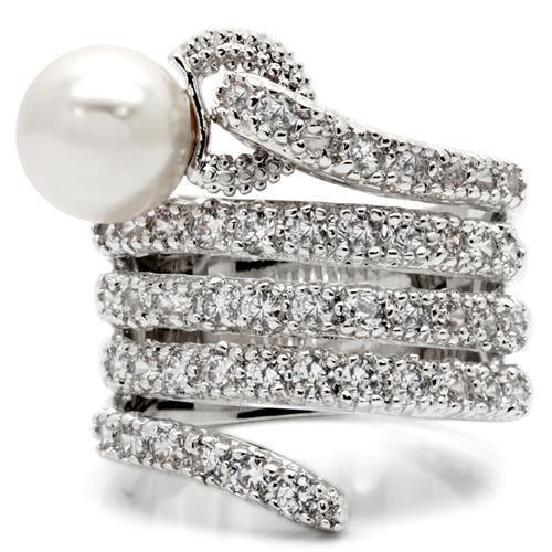 0W031 - Rhodium Brass Ring with AAA Grade CZ in Clear - Size 5