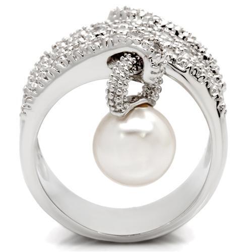 0W031 - Rhodium Brass Ring with AAA Grade CZ in Clear - Size 5