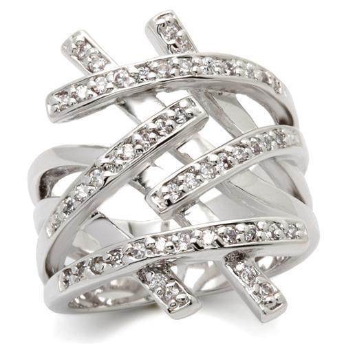 0W061 - Rhodium Brass Ring with AAA Grade CZ in Clear Size 5
