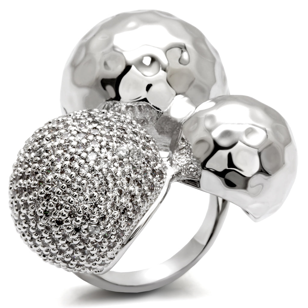 0W121 - Rhodium Brass Ring with AAA Grade CZ in Clear Size 7