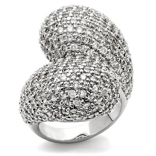 0W216 - Rhodium Brass Ring with AAA Grade CZ in Clear Size 7