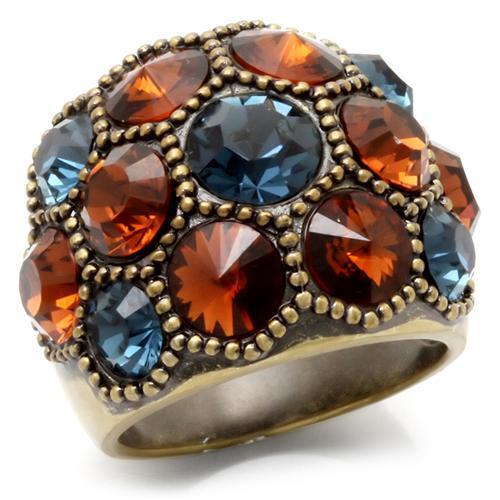 Antique Copper Brass Ring with Top Grade Crystal in Multi Color Size 10