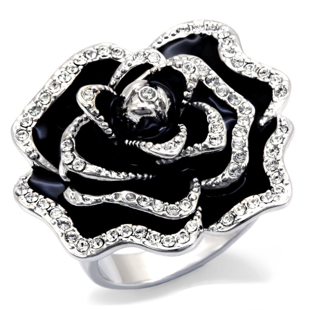 Rhodium Brass Ring with Top Grade Crystal in Clear Size 5