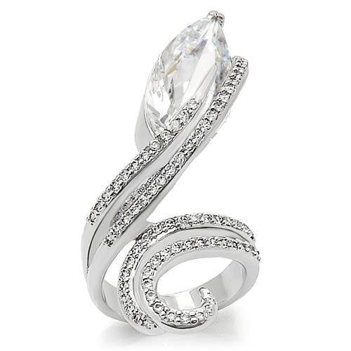 Rhodium Brass Ring with AAA Grade CZ in Clear Size 5