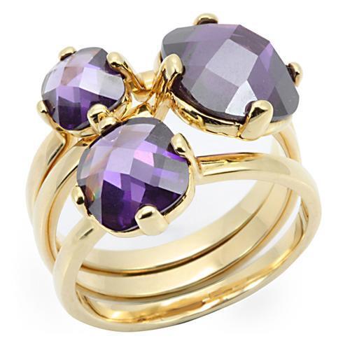 Gold Brass Ring with AAA Grade CZ in Amethyst Size 10