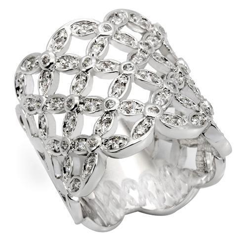 Rhodium Brass Ring with AAA Grade CZ in Clear Size 7