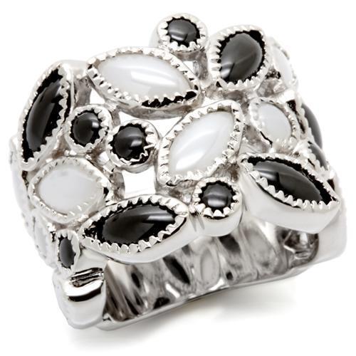 Rhodium Brass Ring with Milky CZ in Multi Color Size 5