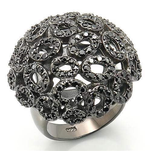 Ruthenium Brass Ring with AAA Grade CZ in Jet Size 9