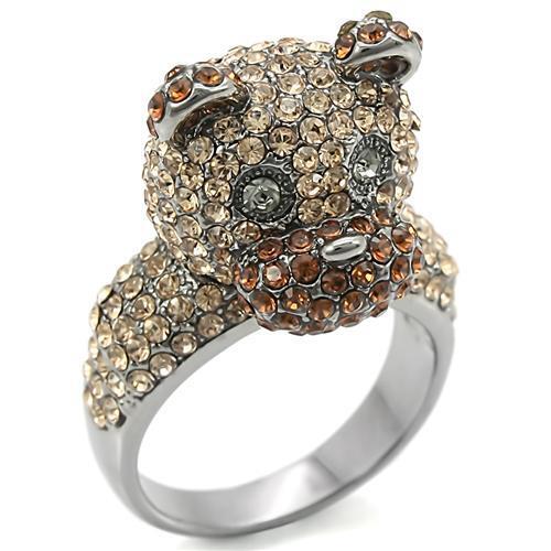 Ruthenium Brass Ring with Top Grade Crystal in Multi Color Size 7