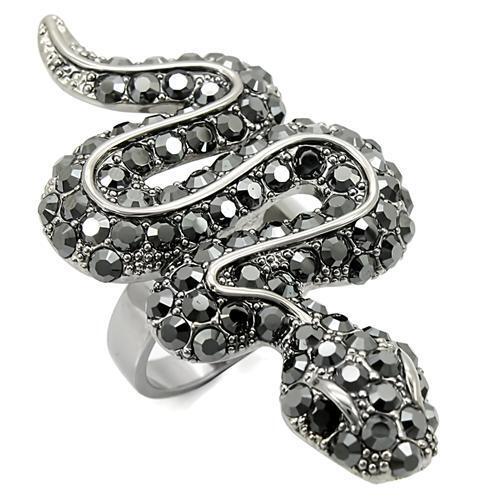 Ruthenium Brass Ring with Top Grade Crystal in Jet Size 7