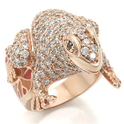 Rose Gold Brass Ring with AAA Grade CZ in Jet Size 9