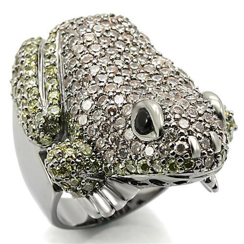 Ruthenium Brass Ring with AAA Grade CZ in Multi Color Size 5