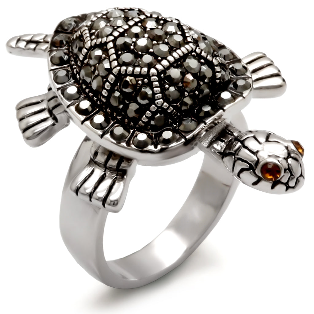 Rhodium Brass Ring with Top Grade Crystal in Multi Color Size 6