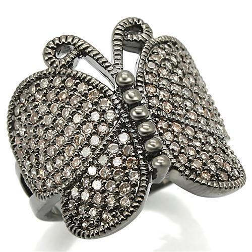 Ruthenium Brass Ring with AAA Grade CZ in Champagne Size 5