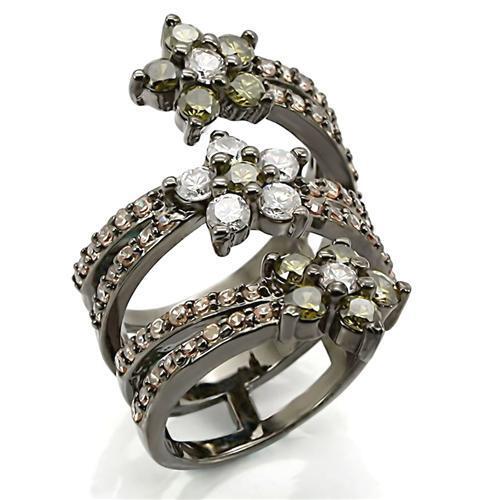 Ruthenium Brass Ring with AAA Grade CZ in Multi Color Size 5