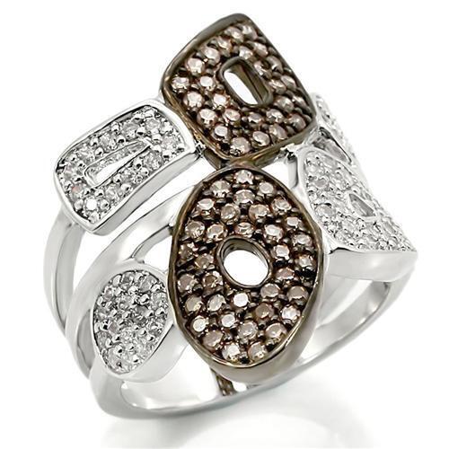 Rhodium + Ruthenium Brass Ring with AAA Grade CZ in Champagne Size 7