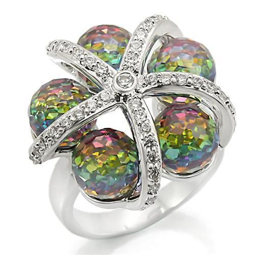 Gold Plated Brass Ring with Top Grade Crystal in Multi Color Size 5