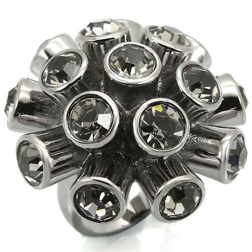 Ruthenium Brass Ring with Top Grade Crystal in Jet