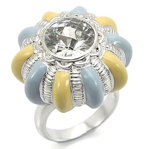 Rhodium Brass Ring with AAA Grade CZ in Clear Size 7