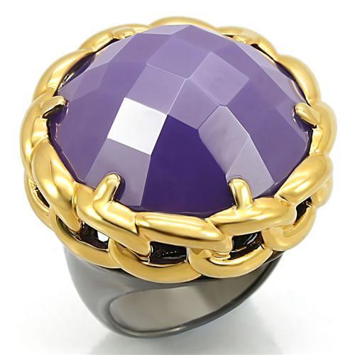Gold+Ruthenium Brass Ring with Milky CZ in Tanzanite Size 7