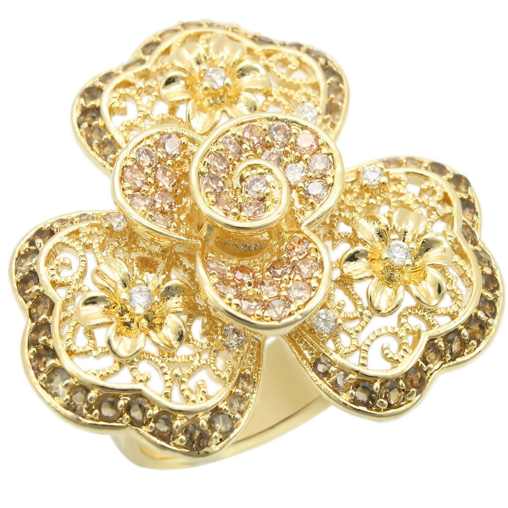 Gold Brass Ring with AAA Grade CZ in Multi Color Size 5