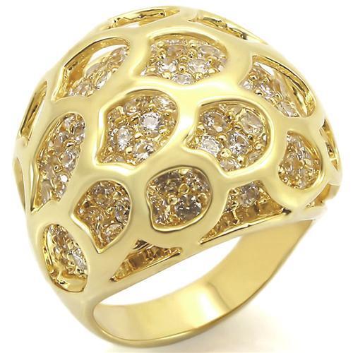 Gold Brass Ring with AAA Grade CZ in Clear Size 6