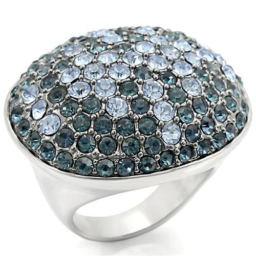 Rhodium + Ruthenium Brass Ring with Top Grade Crystal in Light Sapphire Size 5