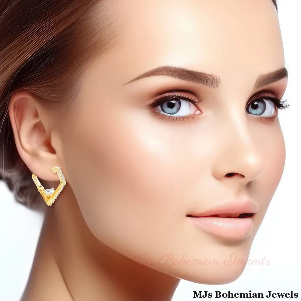 14K Gold CZ Diamond Huggie Hoops