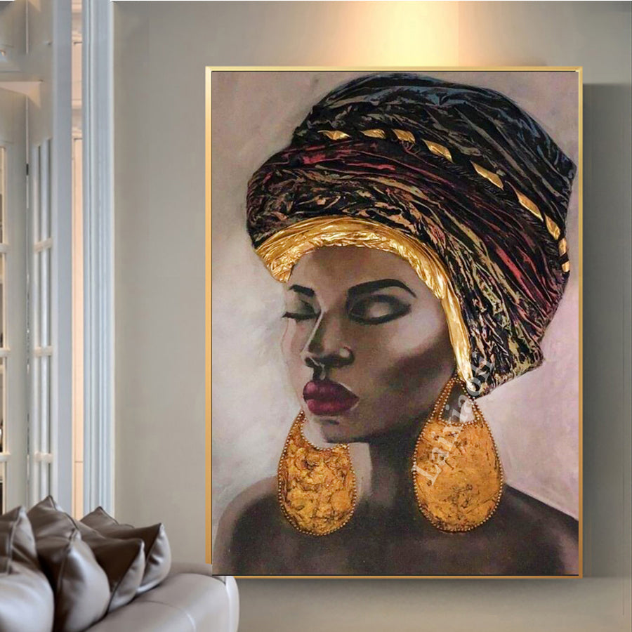 Size: Round 50x65cm - Full Square Round Diamond Painting Fashionable African Girl Pattern Diamond Embroidery