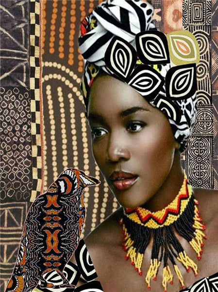 Color: 2Style, Painting size: 20x30cm-Round, Painting style: - Diamond Painting New Product African Woman Rhinestone Diamond Embroidery