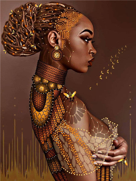 Color: 4Style, Painting size: 30x40cm-Round, Painting style: - Diamond Painting New Product African Woman Rhinestone Diamond Embroidery