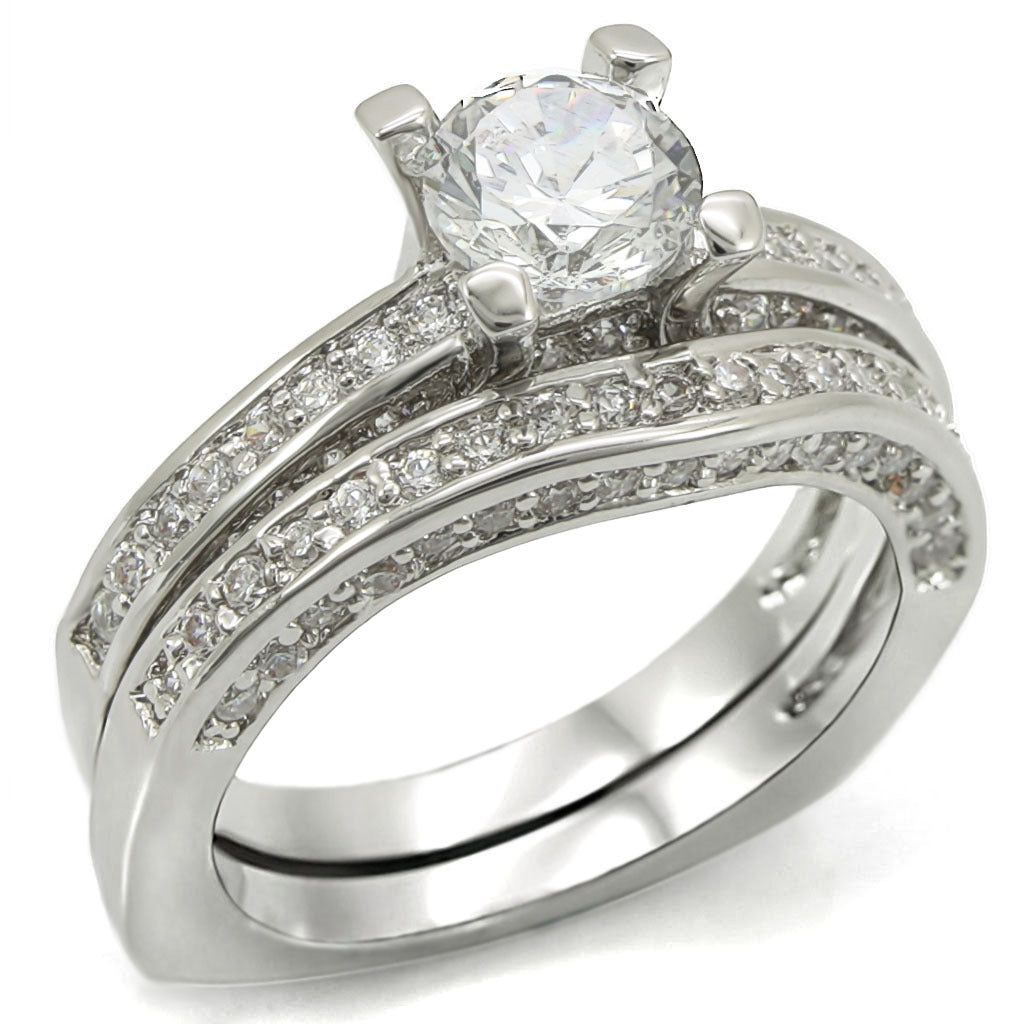 Rhodium Brass Ring with AAA Grade CZ in Clear Size 10
