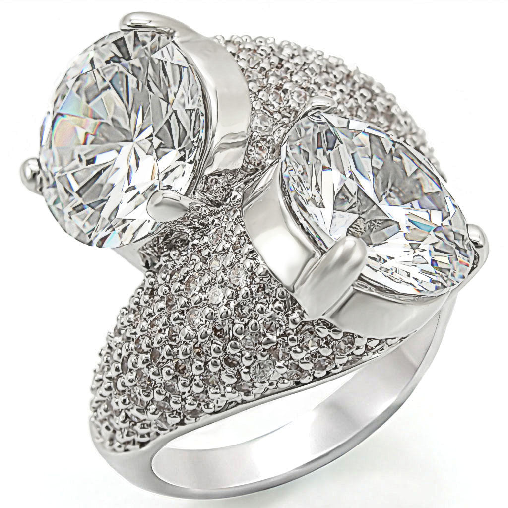 Rhodium Brass Ring with AAA Grade CZ in Clear