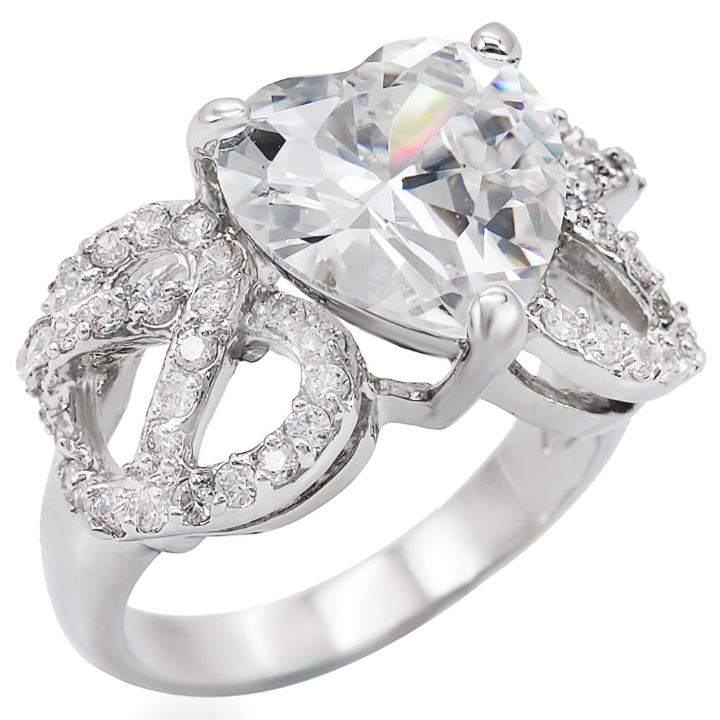 Rhodium Brass Ring with AAA Grade CZ in Clear Size 5