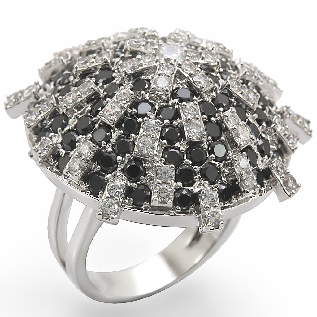 Rhodium Brass Ring with AAA Grade CZ in Black Diamond