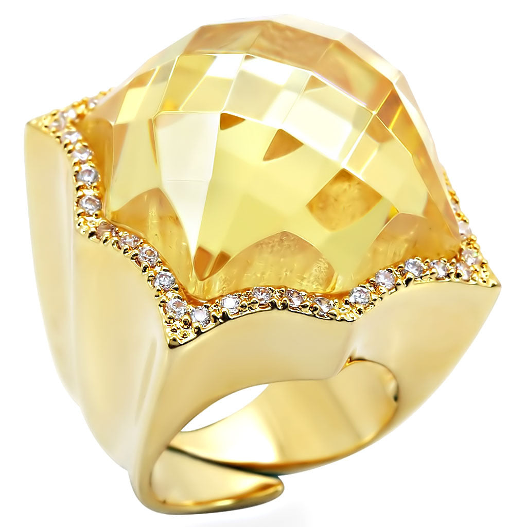 Gold Brass Ring with AAA Grade CZ in Citrine Yellow Size 5