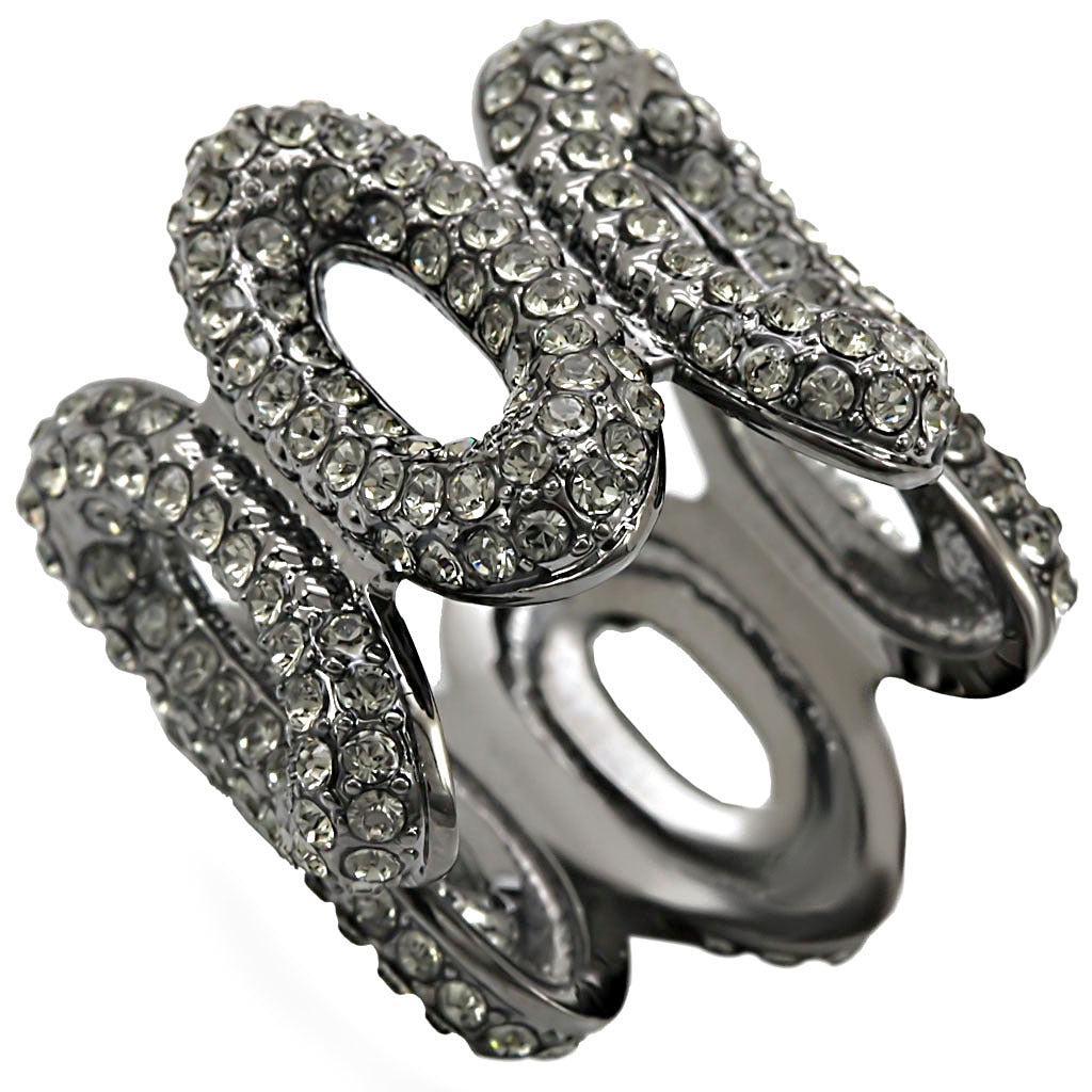 Ruthenium Brass Ring with Top Grade Crystal in Black Diamond Size 7