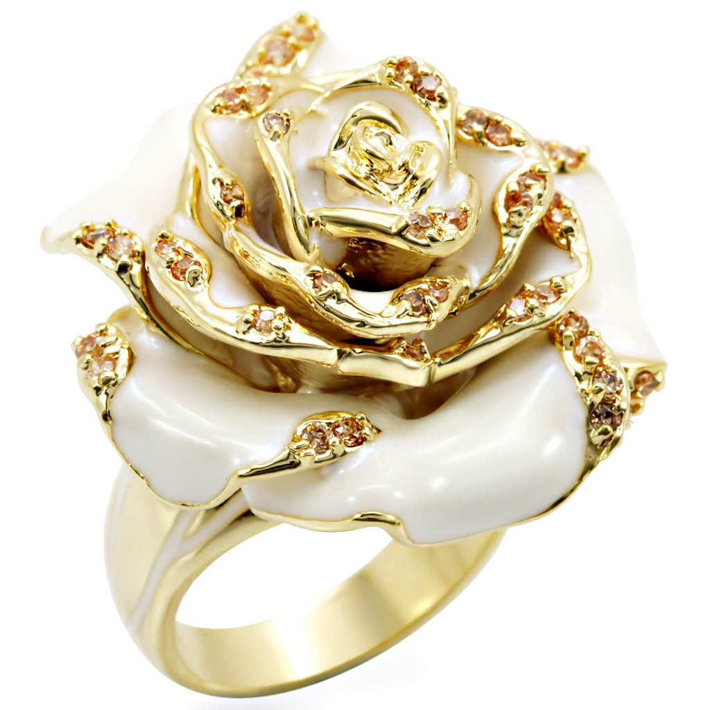 Gold Brass Ring with AAA Grade CZ in Champagne