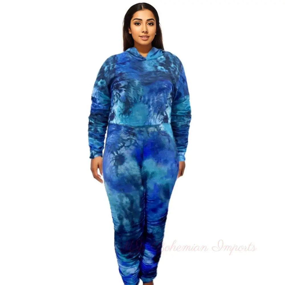 1XL Blue Tie Dye Hoodie Set