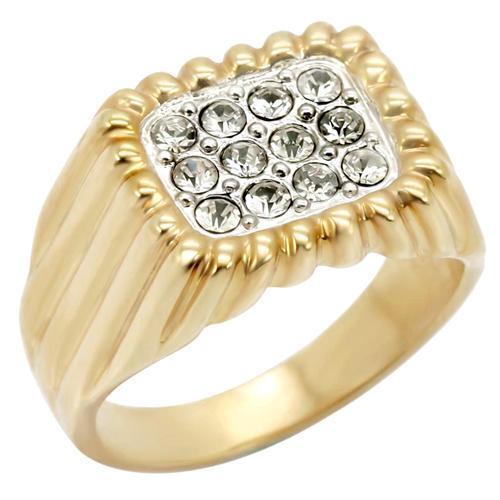 Gold+Rhodium Brass Ring with Top Grade Crystal in Clear Size 12