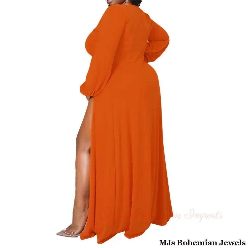 2XL Bright Orange Sexy Slit Dress