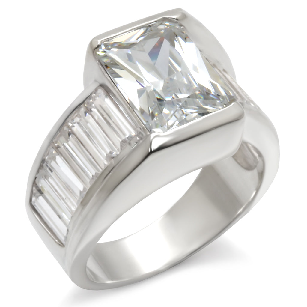 High-Polished 925 Sterling Silver Ring with AAA Grade CZ in Clear