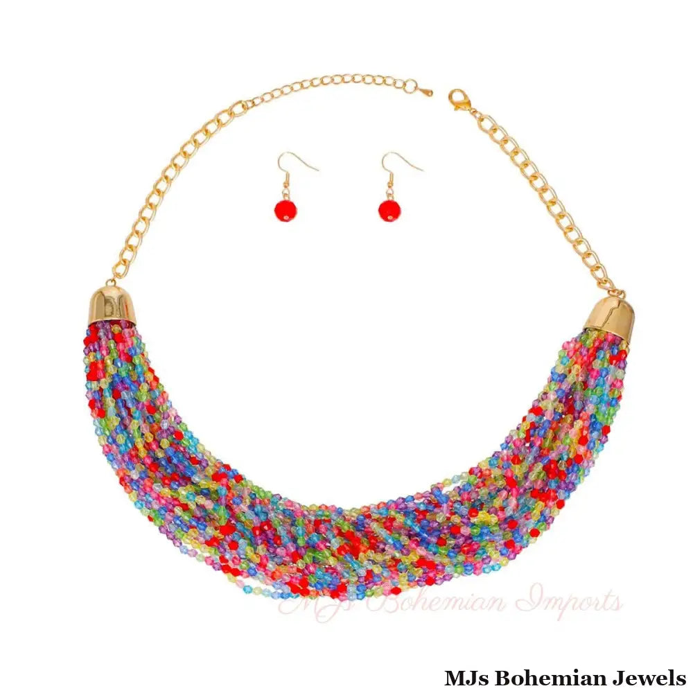 34 Strand Multi Color Bead Necklace