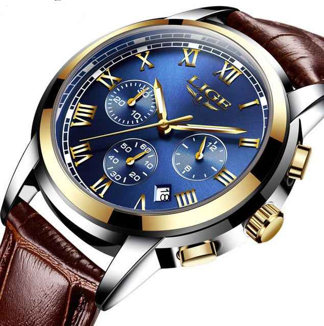 Men's Leather Sports Watch - Waterproof 30M, Alloy Case